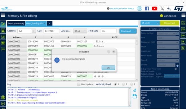 Téléversement réussi sur STM32cubeProgrammer