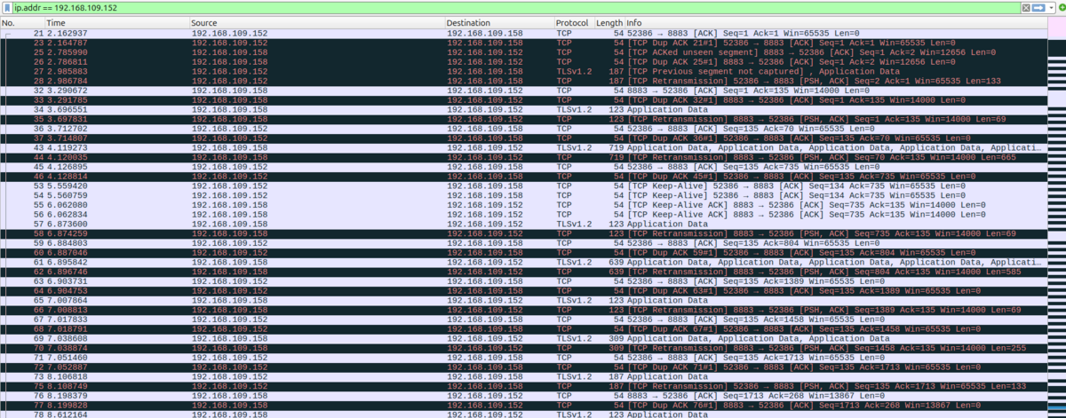 Résultat wireshark